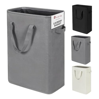 Narrow Laundry Hamper, Skinny Laundry Basket, 45L, Grey, 24" | Slim Laundry hamper for Small Spaces laundry bag with handle, Foldable clothes hampers for laundry basket organizer - color: Gray (With Handles)