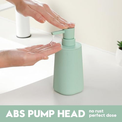 YAUKPH Small Soap Dispenser for Bathroom and Kitchen Matte Light Green | Modern Farmhouse Striped Style Plastic Hand Soap Dish Soap Dispenser with Pump - color: Light Green