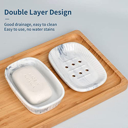 ANTIS'S HOME Marble Blue Double Layer Ceramic Self Draining Soap Dish Bathroom - color: Marble Blue
