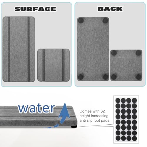 4PCS Stone Drying Trays for Bathroom Sink and Kitchen Counter - Water Absorbing Stone Tray with Diatomaceous Earth, Soap Dish and Coaster - color: Gray 2stripes
