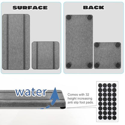 4PCS Stone Drying Trays for Bathroom Sink and Kitchen Counter - Water Absorbing Stone Tray with Diatomaceous Earth, Soap Dish and Coaster - color: Gray 2stripes