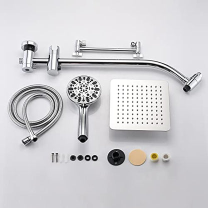 Rainfall 8 Inch Shower Head with High Pressure Handheld Spray Combo, Drill-Free Slide Bar with Adjustable Shower Extension Arm, 3-Way Low Diverter for Easy Reach, 5Ft Hose- Chrome - color: Polished Chrome