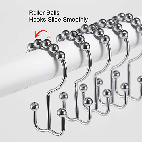 Shower Curtain Hooks, Goowin Shower Curtain Rings, Stainless Steel Shower Curtain Hooks Rust Proof Free Sliding Double Shower Hooks for Curtain, Shower Curtains & Liners (Chrome) - color: Chrome