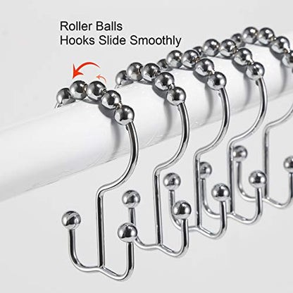 Shower Curtain Hooks, Goowin Shower Curtain Rings, Stainless Steel Shower Curtain Hooks Rust Proof Free Sliding Double Shower Hooks for Curtain, Shower Curtains & Liners (Chrome) - color: Chrome