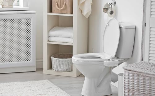 Left Hand Bidet Attachment for Toilet - Control Panel on Left Side - Self-Cleaning Dual Nozzle for Front and Rear Wash,Non-Electric Adjustable Water Pressure, Water Bidet Toilet Seat Attachment - color: White handle