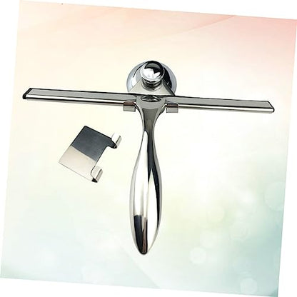 3pcs Stainless Steel Shower Squeegee Set Bathroom Water Scraper for Glass Doors Includes Suction Cup Holder and Hooks for Cleaning Shower Tiles and Windows