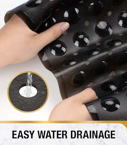 HITSLAM Square Shower Mat, Non Slip PVC Stall Mat, 24"x24", Black | Power Grip Suction Cups, Center Drain Hole, Built-In Hanging Holes, Machine Washable Bathroom Floor Mat, Soft On Feet - color: Smoked Black