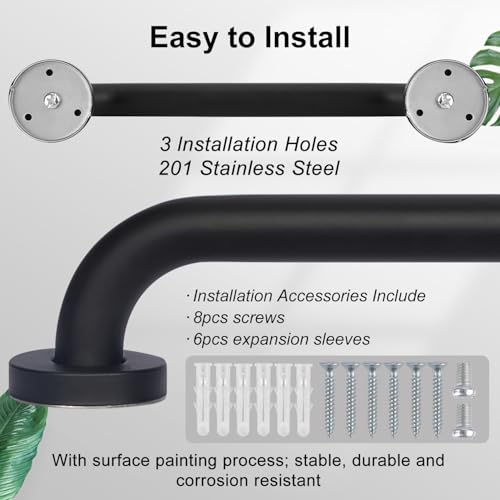 supregear Grab Bars for Wall, Bathroom Shower Handle for Seniors, 1 Inch Diameter 201 Stainless Steel Safety Hand Rail, Wall Mounted Toilet Bathtub Support, Black Finish, 24 Inch - size: 20 Inch