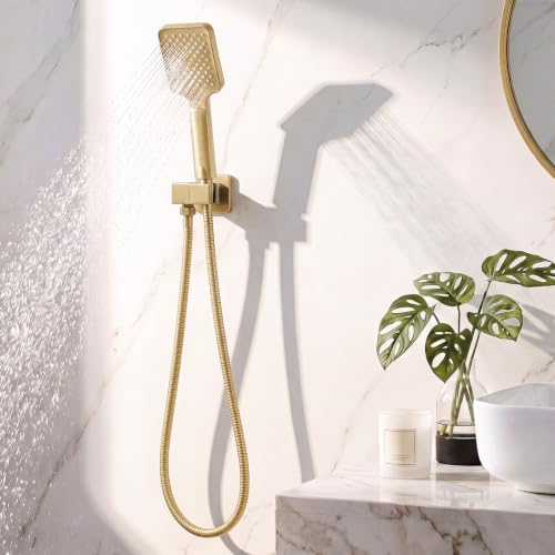 Shower Head Holder, Brass Handheld Showerhead Holder Bathroom Fixtures Wall Mounted Supply Elbow with Adjustable Shower Wand Bracket(Brushed Gold) - color: Brushed Gold