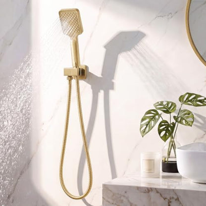 Shower Head Holder, Brass Handheld Showerhead Holder Bathroom Fixtures Wall Mounted Supply Elbow with Adjustable Shower Wand Bracket(Brushed Gold) - color: Brushed Gold