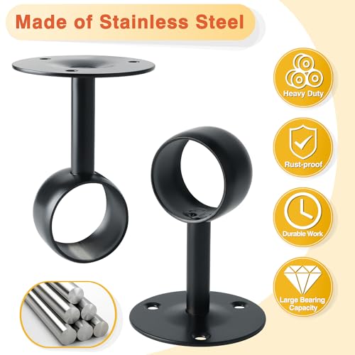 Alise Curtain Rod Holder Bracket 38mm Dia,Closet Rod Holders Wall Mount | Ceiling Mounted,Curtain Rod Flange Brackets,Ceiling Curtain Rods Brackets,for Bathroom Curtain,Stainless Steel,Black,4 Pcs - color: Matte Black, size: 38mm/1-1/2 Inch Dia.