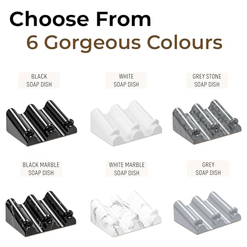 DOXOLOGY White Marble Soap Dish Bathroom Organizer - Resin Soap Dish with Rectangular Design 3.7" L x 2.8" W - Self Draining Soap Dishes Keeps Countertop Neat - Marble Look Soap Tray for Sink