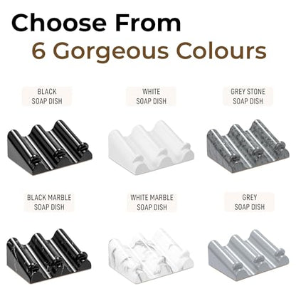 DOXOLOGY White Marble Soap Dish Bathroom Organizer - Resin Soap Dish with Rectangular Design 3.7" L x 2.8" W - Self Draining Soap Dishes Keeps Countertop Neat - Marble Look Soap Tray for Sink