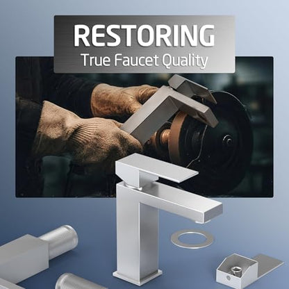KES Single Handle Bathroom Sink Faucet, Brushed Steel, Modern Single Hole | CUPC NSF Certified, 1.2 GPM, Lead-Free SUS304, Easy To Install - color: Brushed Steel, style: NO Drain - Short Faucet