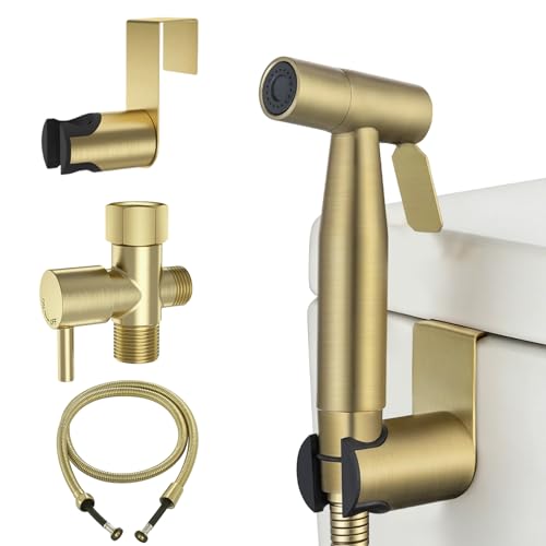 Brushed Gold Handheld Bidet Sprayer for Toilet, Stainless Steel Cloth Diaper Sprayer Kit with Solid Brass T-Valve, Adjustable Water Pressure Bidet Attachment - color: Brushed Gold, size: 1 Set