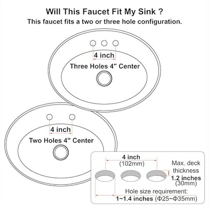 Two Handle Lavatory Faucet 4-inch Centerset Bathroom Sink Faucets with Drain Assembly for 3 Hole Sink Matte Black Finish DF-4303CCH-MT Duttao - color: Matte Black