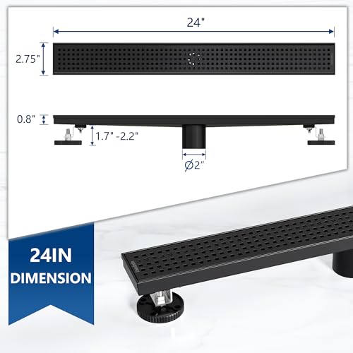 Neodrain 24" Linear Shower Drain, Matte Black 304 SS Bathroom Linear Drain | Black Shower Drain with Quadrato Grate& Adjustable Feet, Long Rectangle Shower Floor Drain in Bathroom, Balcony etc,cUPC - color: Matte Black, size: 24 In