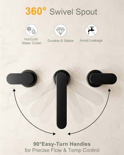 BWE 2 Pack Matte Black Bathroom Faucet 3 Hole 8 Inch Widespread | Bathroom Faucets with Pop-up Drain and Supply Lines, 360° Swivel Spout 2-Handle Bathroom Sink Faucet for Bath Vanity - color: Matte Black, 2 Pack, size: 8 Inches Widespread