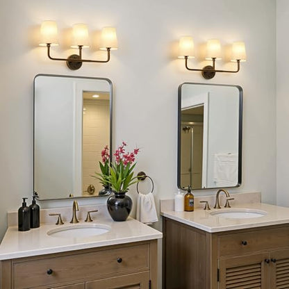 MOKATNG Bathroom Light Fixtures, 3-Light Oil-Rubbed Bronze Vanity Lights, Bathroom Lighting Fixtures Over Mirror with Flared Linen Shade, Modern Wall Sconces for Living Room Hallway - color: Oil-Rubbed Bronze & Beige Shade