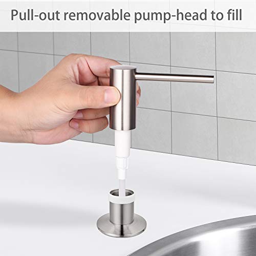 Samodra Sink Soap Dispenser, Metal Pump Head Liquid Lotion Countertop Kitchen Bathroom Soap Dispenser with 12 OZ PET Bottle - color: Brushed Nickel