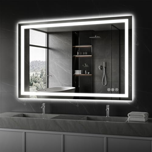 Koonmi 48x36 LED Bathroom Mirror, Shatterproof Mirror with Light | 90CRI Vanity Mirror with Anti-fog Backlit + Front Lit, 3 Color, Easy Install for Bathroom Hotel (IP65) - size: 36"L x 48"W