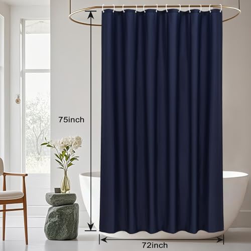 AooHome Solid Navy Blue Shower Curtain, Fabric Weighted Hem Shower Liner with Hooks, Reinforced Metal Grommets, Water Repellent, 72 Width x 75 Height inch - color: Navy Blue, size: 72"W x 75"L (Pack of 1)