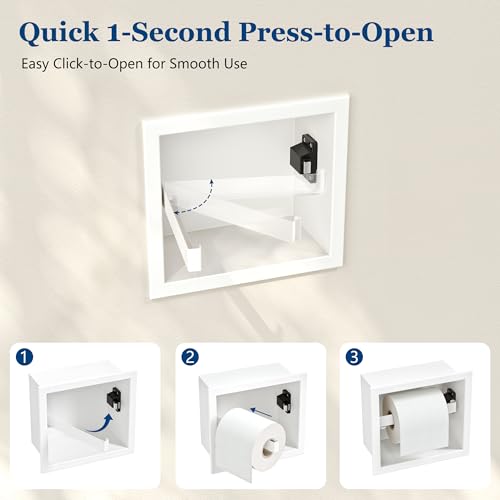 Qeke Recessed Toilet Paper Holder 304 Stainless Steel, Matte White | Rustproof Toilet Paper Holder Built-in, in Wall Tissue Paper Holder with Push-to-Open Rod for Bathroom & RV - color: Matte White