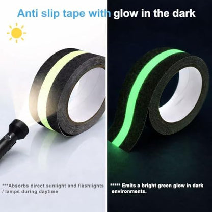 Anti Slip Tape with Glow in Dark, 2 inch x16.4ft Anti Slip Grip Tape for Stairs, Floors, Decks, Bathrooms & Outdoors, Waterproof PVC Non Skid Safety Tape with Glow at Night - size: 2 inches x 16.4 feet