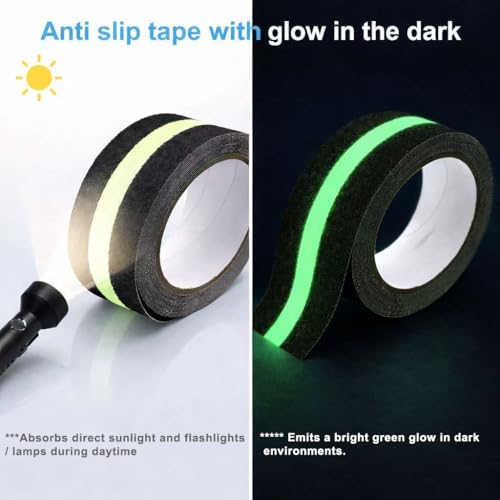 Anti-Slip Tape with Glow in the Dark, 4Inch x 16.4Ft Non Skid Traction Tape for Stairs, Floors, Decks, Indoors & Outdoors, Waterproof PVC Safety Grip Tape with Glow - size: 4 inches x 16.4 feet