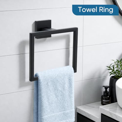 Mattle Black Towel Bar, SUS304 Stainless Steel Bathroom Hardware Set, Towel Racks for Bathroom Wall Mounted 16-Inches - color: Matte Black（5 Piece）, size: 16 inches