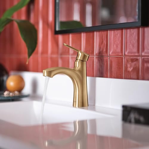Moen Findlay Bronzed Gold Single-Handle Bathroom Faucet, Single-Hole Setup with Deckplate, 84516BZG - color: Bronzed Gold