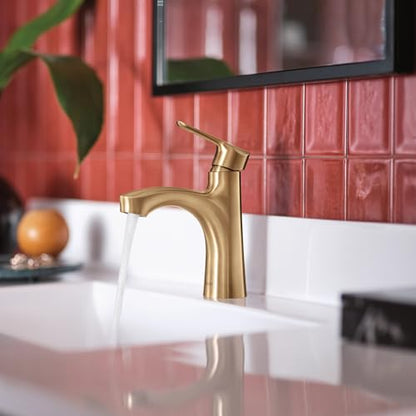 Moen Findlay Bronzed Gold Single-Handle Bathroom Faucet, Single-Hole Setup with Deckplate, 84516BZG - color: Bronzed Gold