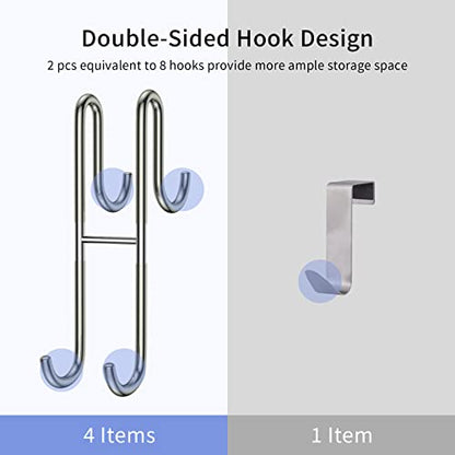 Over Shower Glass Door Hook, 2 Pack Silver 304 Stainless Steel Extended Shower Door Hooks, Bathroom Frameless Drilling-Free Hanger, Double Side Towel Hooks, for Bathing Suits, Robe, Loofah, Shaver - color: Silver