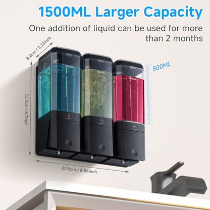 Shampoo and Conditioner Dispenser,GlintGath Shower Dispenser 3 Chamber No Drill Shampoo Dispenser for Shower Wall Mounted Shower Soap Dispenser for Bathroom Hotel,Large Capacity 3 * 500ML, Black - color: Black 3 Chamber