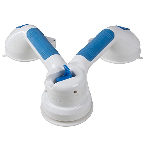 PCP Multi-Positional 180° Suction Grip Bathtub & Shower Handle with Color Lock Indicators, White, Blue/White - size: Multi-Positional Style