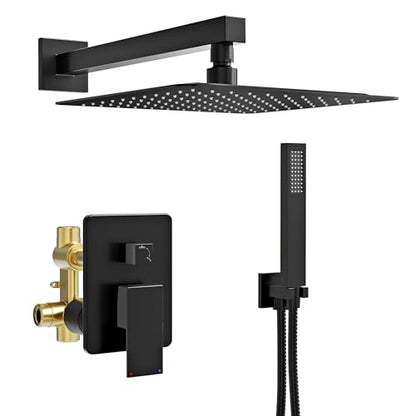 Kurpot Black Shower System, Wall Mounted Shower Faucet Set with Valve, 10-Inch Rainfall Shower Head with Handheld Combo Spray, 59'' Long Shower Hose and Shower Trim Kit, Matte Black - color: Matte Black