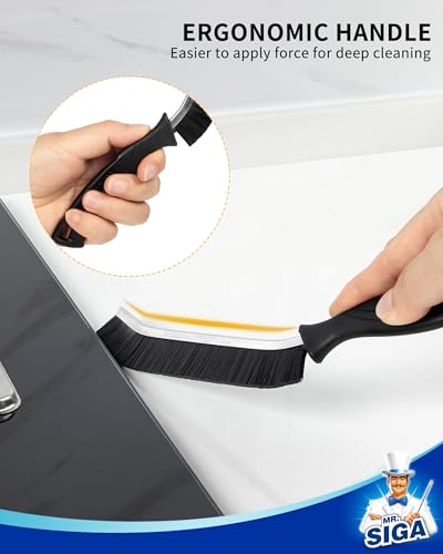 MR.SIGA Crevice Cleaning Brush, Grout Scrub Brush for Corners, Tight Spaces | Hard bristles, Heavy duty and flexible, for deep cleaning of hard to reach areas of kitchen and bathroom, 5 pack, black