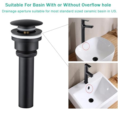 Dual Use Pop Up Drain Stopper, Bathroom Vanity Vessel Sink Stopper, Matte Black, for Basin with or Without Overflow Hole - color: Matte Black