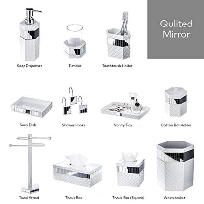 Creative Scents Quilted Mirror 6 Piece Bathroom Accessories Set | Includes Trash can, Tissue Box Cover, Soap Dispenser, Toothbrush Holder, Tumbler Cup & Soap Dish - style: 6 Piece Set