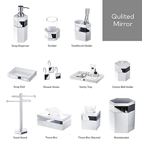 Creative Scents Quilted Mirror 6 Piece Bathroom Accessories Set | Includes Trash can, Tissue Box Cover, Soap Dispenser, Toothbrush Holder, Tumbler Cup & Soap Dish - style: 6 Piece Set
