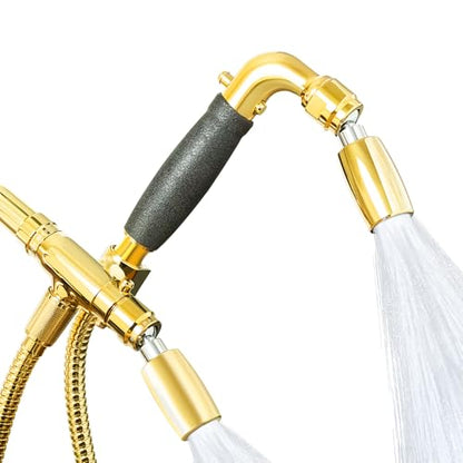 High Sierra® - Solid Lead-Free Metal 4-Way Combo CLASSIC™ Fixed and Handheld Shower Head with Hose. Run Separately or Both at Full Flow - 1.8 GPM per Shower Head - Polished Brass Finish - color: Polished Brass w/ Nylon Insert, size: 1.8 GPM