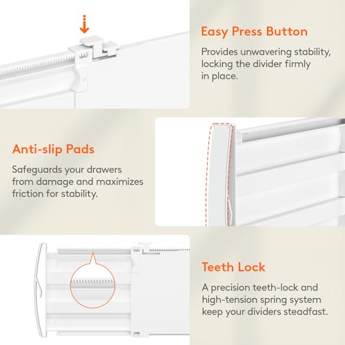 Lifewit 5" Tall Drawer Dividers, Adjustable Deep Drawer Organizer Clothes | 11.5"-18.5" Expandable Plastic Separators for Dresser, Kitchen, Cabinet, Nursery, Office, Socks & Underwear Storage, 4 Pack - size: 5"H, 11.5-18.5"L