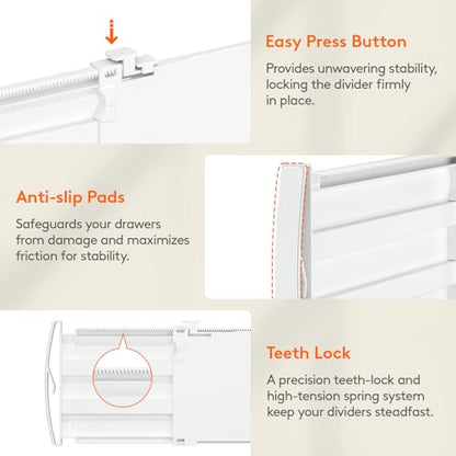 Lifewit 5" Tall Drawer Dividers, Adjustable Deep Drawer Organizer Clothes | 11.5"-18.5" Expandable Plastic Separators for Dresser, Kitchen, Cabinet, Nursery, Office, Socks & Underwear Storage, 4 Pack - size: 5"H, 11.5-18.5"L