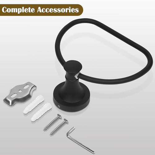 Black Bathroom Hand Towel Holder, Matte Black Towel Ring Holder, Wall Mounted Towel Rack Hanger Home Half Round Bathroom Hardware Accessory Modern - color: Black