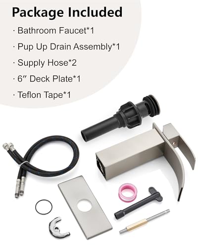 Midanya Waterfall Bathroom Faucet 1 Hole,Brushed Nickel | with 24” Hoses,Pop Up Drain,6” Deck Plate,for 1 or 3 Hole Vanity,Lavatory,RV,Single Handle Bathroom Sink Faucet,NSF Certified - color: Nickel