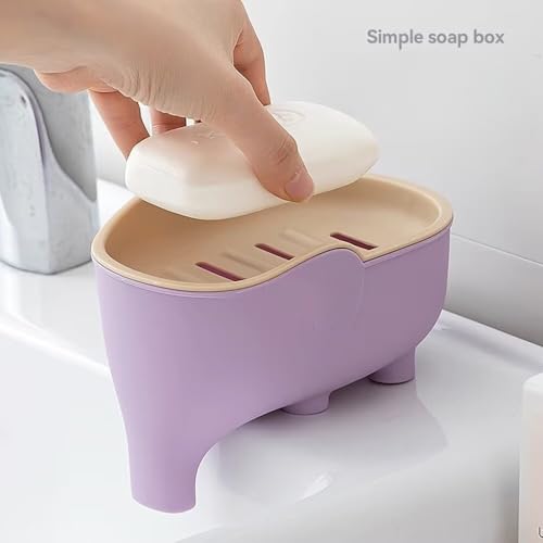 2 Pack Cute Elephant Soap Dish Holder Tray Plastic Sink Self Draining Suitable for Kitchen Bathroom Bar Shower Bath Kitsch Large Shelf Drainage,Green+Blue - color: C-green+blue