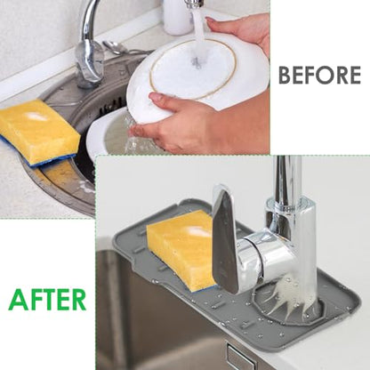 Dimeho Sink Faucet Splash Guard Mat Silicone Soap Dish Pad Faucet Handle Drip Catch Sponge Holder Sink Protector Trays for Bathroom Kitchen Countertop Gadgets Accessories - color: Gray