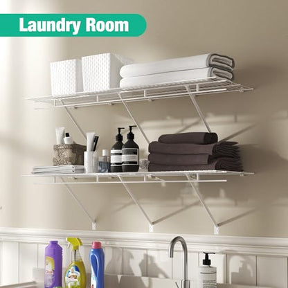 HAUSHOF 2 Pack Closet Shelves Wall Mounted, 4 ft x 16 in Wire Shelf Kit | White Wire Closet Shelving for Closet, Laundry Room, Bedroom, Living Room, Pantry Organization and Storage - size: 4ft x 16in