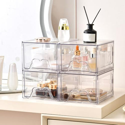 6 Pack Stackable Storage Drawers,Makeup Organizer with Pull-out Drawer | 4.4'' Tall, Acrylic Clear Plastic Storage Bins for Vanity,Pantry,Desk,Undersink,Kitchen,Bathroom - style: 6pack Small