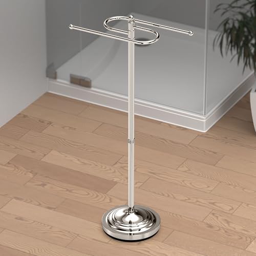 Gatco 1505PN, Modern Round Base Floor Standing S Style Towel Holder, Polished Nickel / 38" H Freestanding Hand Bath Towel Stand for Bathroom - color: Polished Nickel